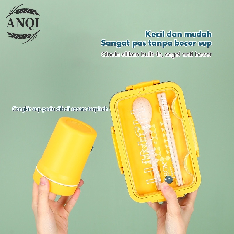 ANQI 1888 Kotak Makan Siang Bahan Jerami Pegangan  / Lunch Box Set / Bpa Free / PP Jerami Gandum / Bento Set VS-95