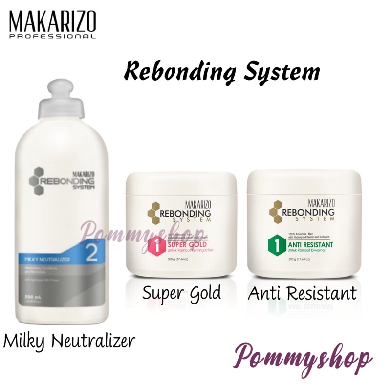 Makarizo Professional Rebonding System Step 1 / Step 2 / Neutralizer Milky Bottle 500ml / Straightening Cream Super Gold Pot 500g