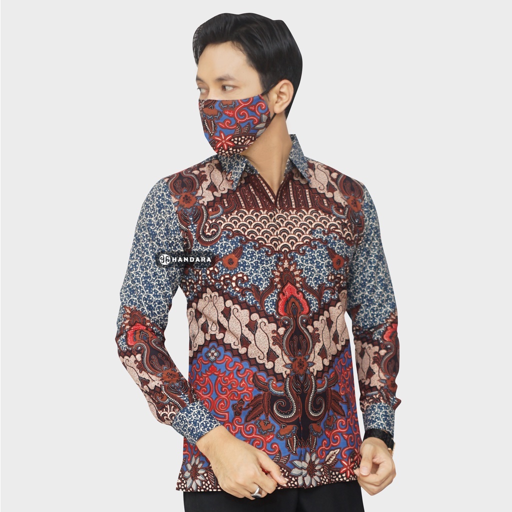 Baju Kemeja Batik Pria Lengan Panjang Slim Fit Premium Modern Full Furing Katun Halus Original Handara Motif Wishaka Biru Pink HB-189