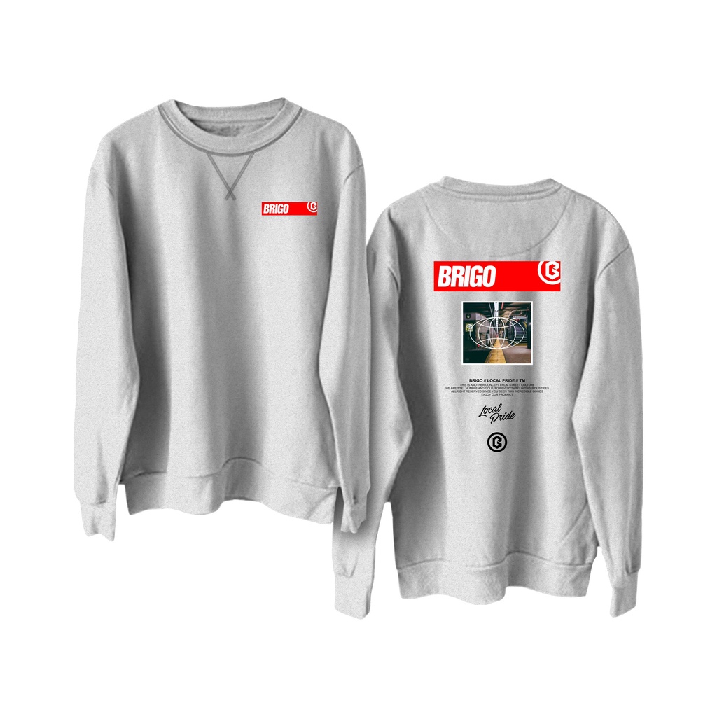 BRIGO Basic Sweatshirt  RED II Sweater Crewneck BRIGO RED Sablon DTF Fleece Cotton M-XXL (Pria &amp; Wanita) Free stiker&amp;Gantungan Kunci