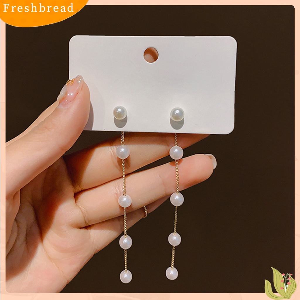 Terlaris 1 Pair Ladies Earrings Attractive Faux Pearl Earrings Charming Long Dangle Earrings for Daily Life