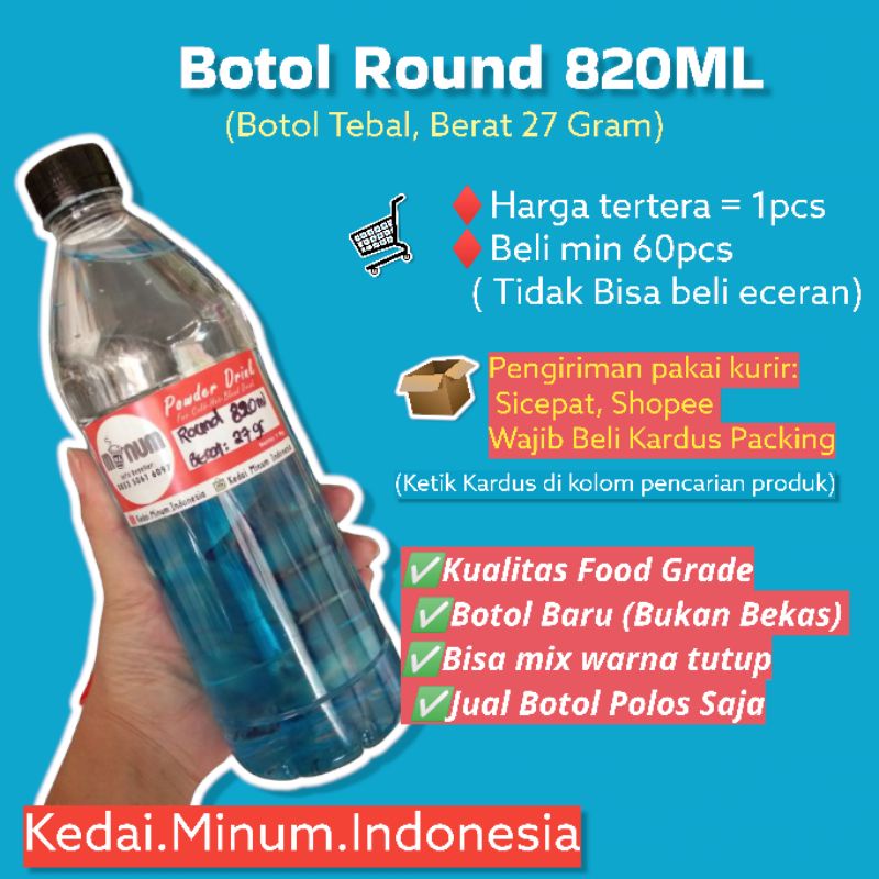 (Beli kelipatan 60pcs) Botol Plastik 820 ml / Botol Jus 820 ml 27gram