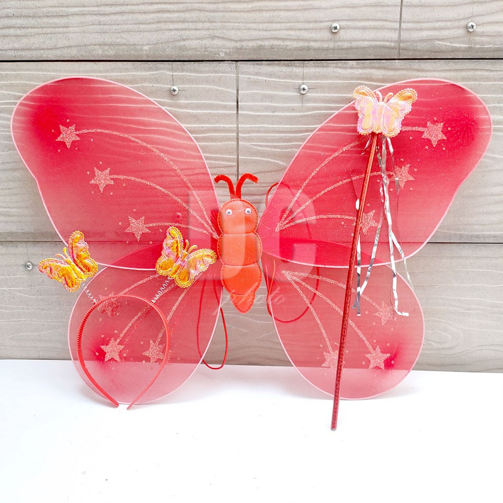 Sayap Kupu Polos Warna RANDOM Fairy Wings Peri Bando &amp; Tongkat Belle Aurora Frozen Elsa Cinderella Snow White Tiana