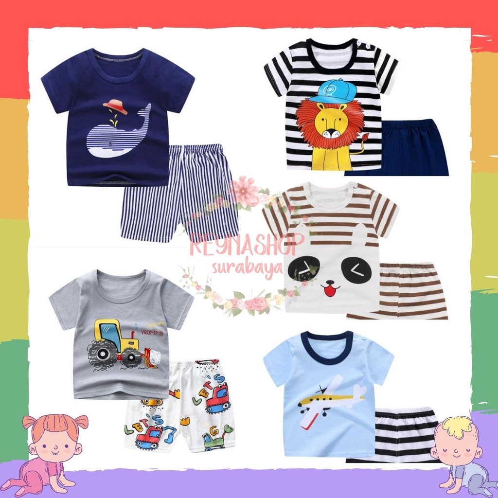 (NFE-NFI) Setelan Pendek Anak Fahsion Setelan Main Import HP Baju Santai Anak Motif Lucu