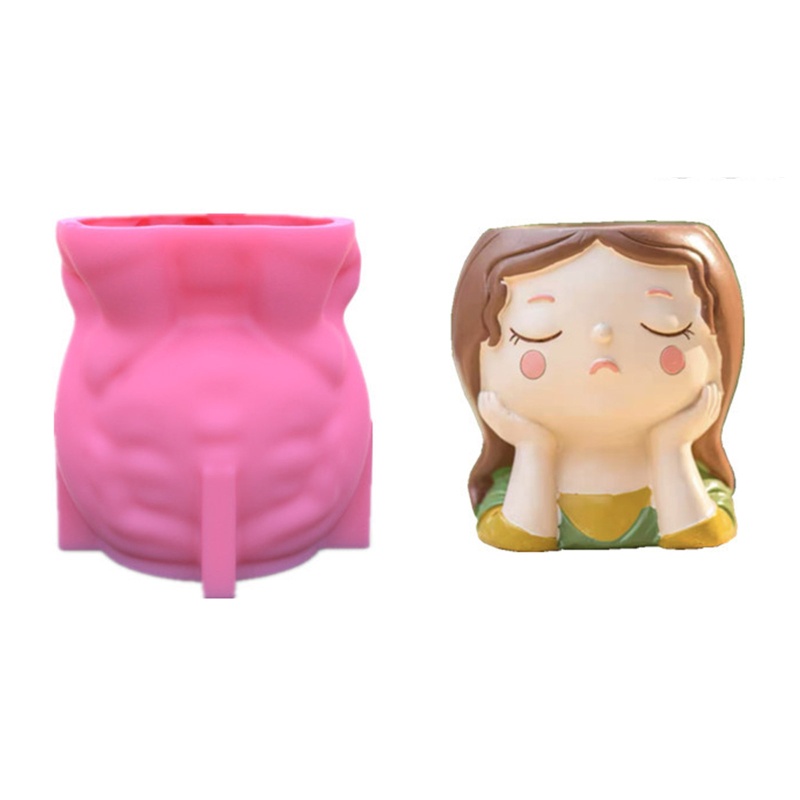 Cetakan Pot Bunga Resin Epoksi Plester Beton Bahan Silikon Desain Gadis Lucu Untuk Dekorasi Kerajinan Rumah