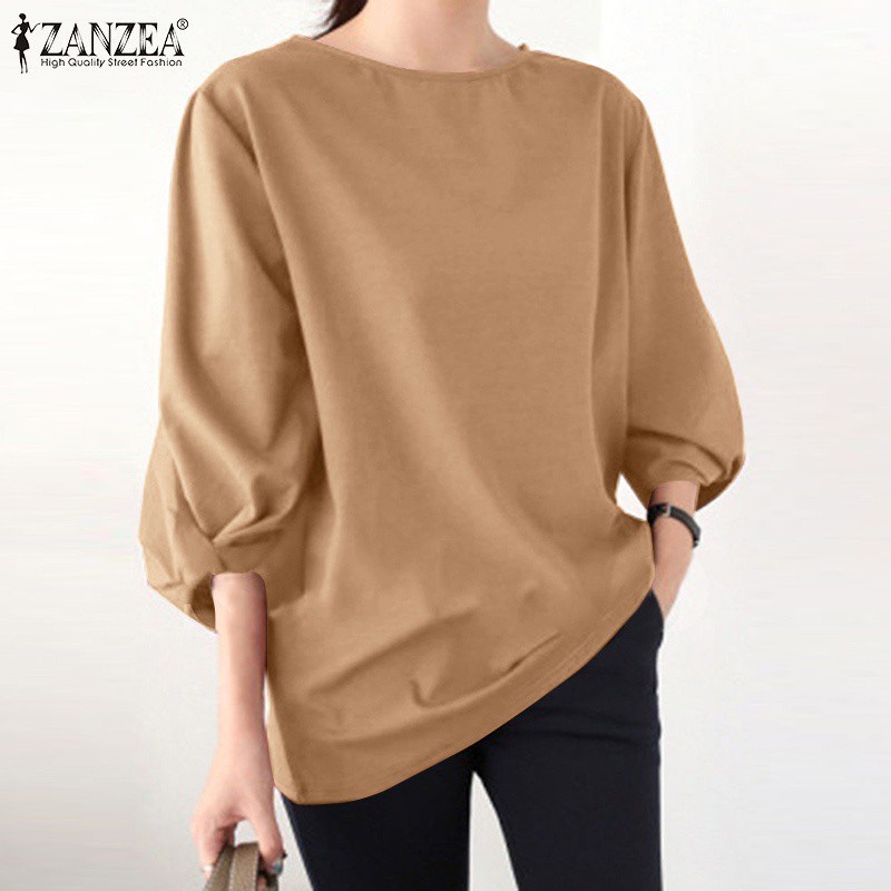 ZANZEA Women Casual Fashion Solid Color 3/4 Sleeve O Neck Baggy Blouse