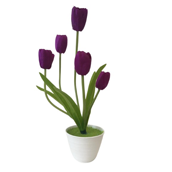 GUNINCO BUNGA TULIP Artifical Flower Palsu Hiasan Meja Rak Gantung Bongsai dengan Pot Plastik Bonsai-UNGU+POTTAWON10 BUSA