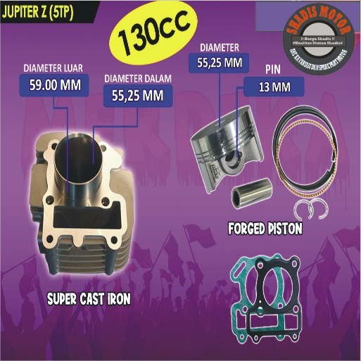 Paket Super Cast Iron + Forged Piston 55.25 Pin 13 + Gasket jupiter Z