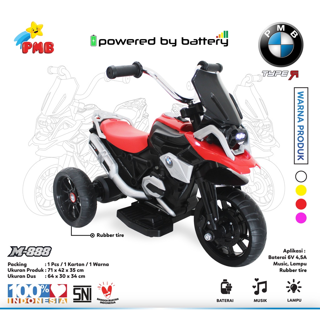 Sepeda Motor Aki Anak PMB MOTOR TYPE 888 m888 (MOTOR AKI)