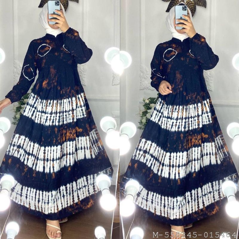 DRESS MUSLIM WANITA GAMIS RAYON TIEDYE  VKQN-027Variasi：Motif A, Motif B, Motif C, Motif D, Motif E,