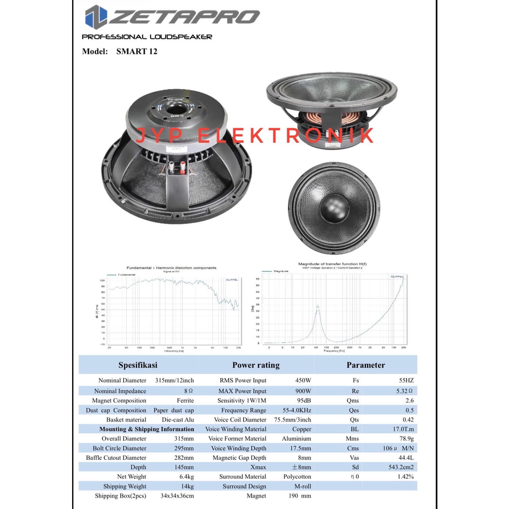 SPEAKER KOMPONEN ZETAPRO SMART 12 / ZETAPRO SMART12 ORIGINAL 900WATT