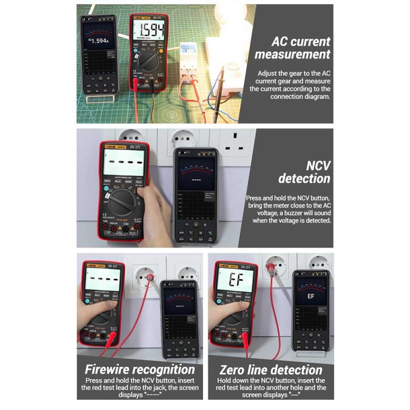 Multimeter Multitester Digital Bluetooth Voltage Tester Arus LCD AN90