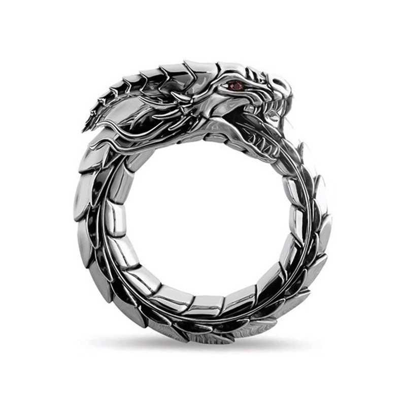 Vintage Men‘s Fashion Punk Wind Ring Nordic Mythical Giant Dragon Nicolus Style Amulet Jewelry Boyfriend Gift Men’s Dragon Ring