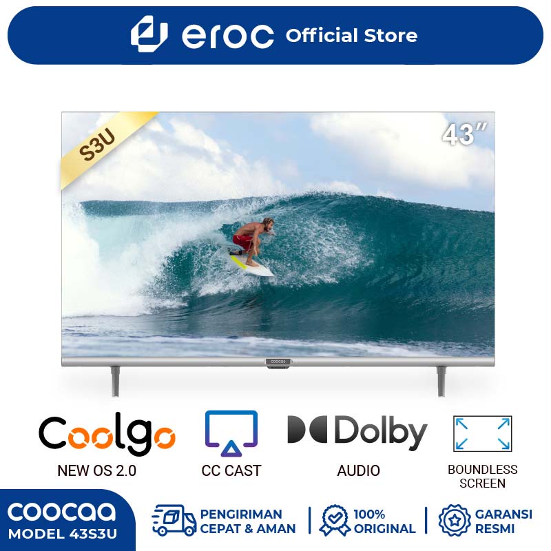 TV COOCAA Smart TV 43 inch - Digital TV - OS COOLITA - FHD - Bazel Less - Dolby Audio - Browser/Youtube - USB/LAN/WIFI - Model 43S3U