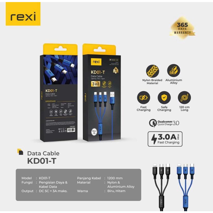 Kabel data tripel output KD01-T rexi murah