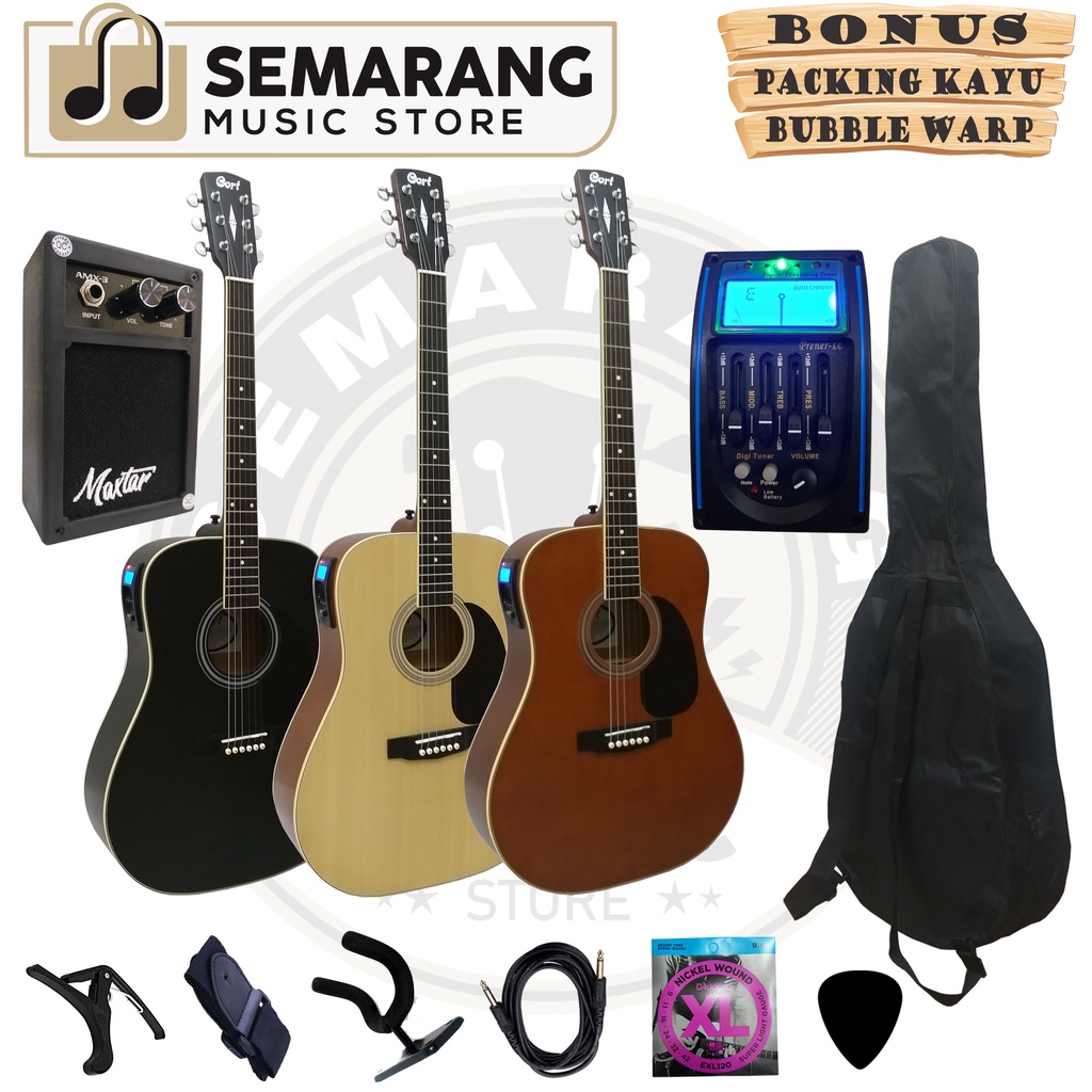 Gitar Akustik Elektrik Cort Custom Equalizer Tuner LC Prener Custom Paket Super Komplit