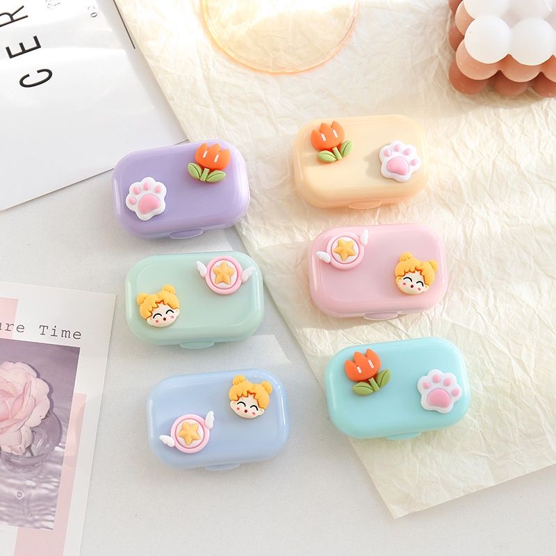 [COD] Kotak Softlens Kotak Lensa Mata Lucu Cute Dilengkapi dengan Kaca Impor tempat Cuci Lensa Mata Tempat Mata Penyimpanan Lensa Mata Softlens Case