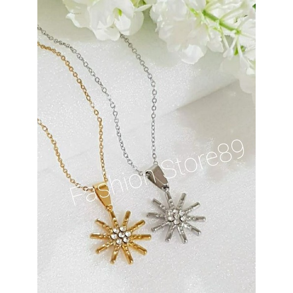 New Kalung Titanium motif Bunga Gold dan Silver Antikarat kalung fashion bunga titanium