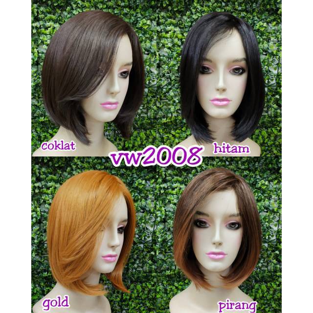 RAMBUT PALSU WIG WANITA PENDEK LURUS BOB WIG KOREA NATURAL WIG COKLAT HITAM GOLD PIRANG 2008