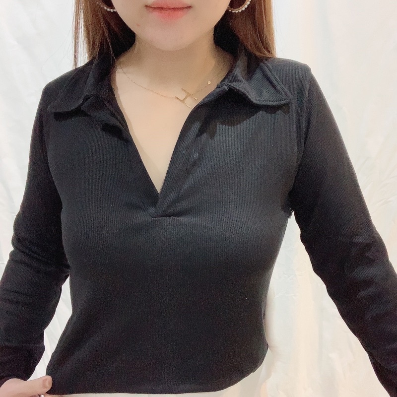 Knit Collar Long Sleeve VNeck Blouse | Baju Lengan Panjang Wanita | Maimon Grosir