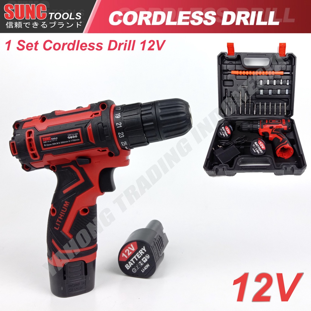 Mesin Bor Baterai Cordless Drill Bor Batere 12V SUNC TOOLS