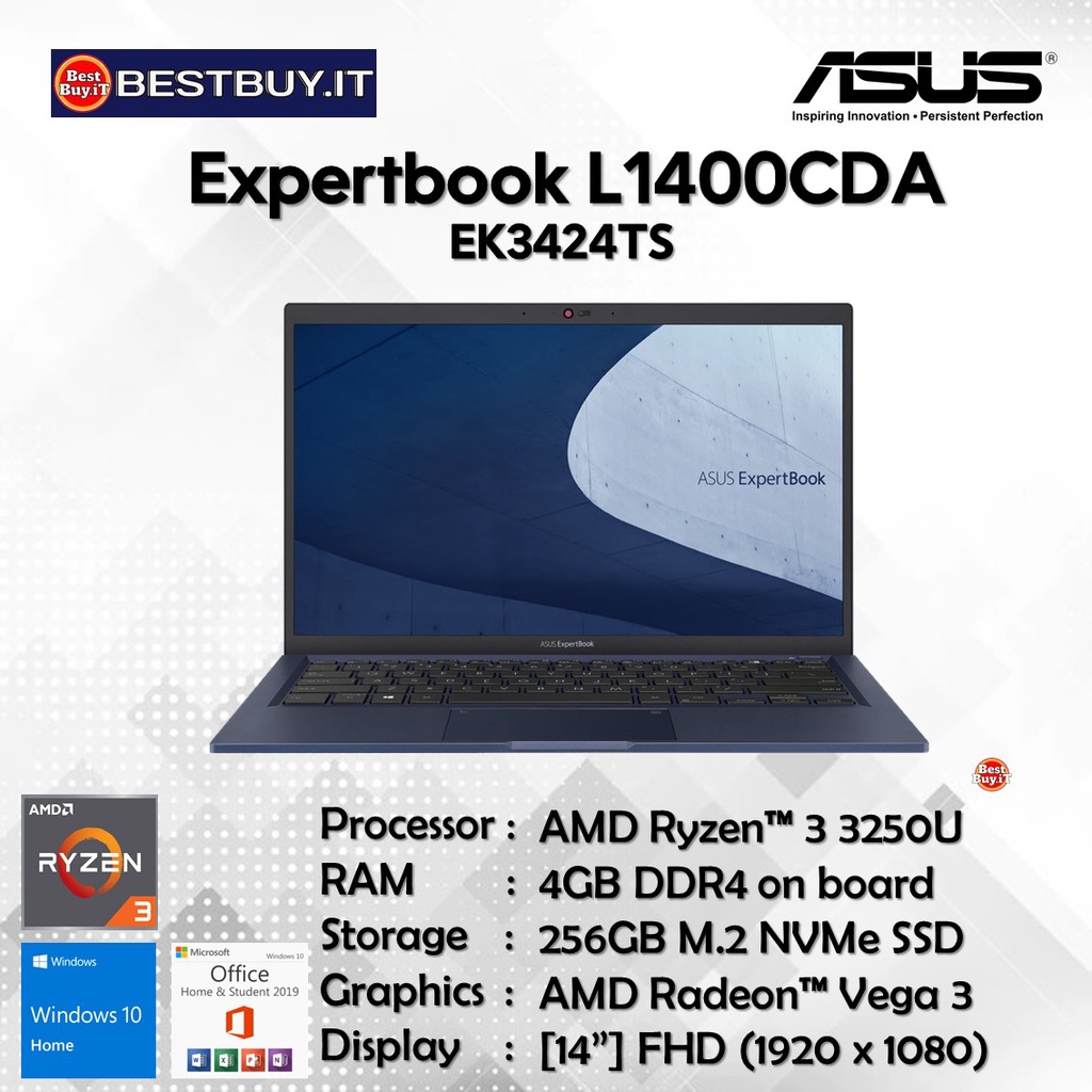 Asus Expertbook L1400CDA Ryzen 3 3250U 4GB 256GB 14" FHD W10 OHS