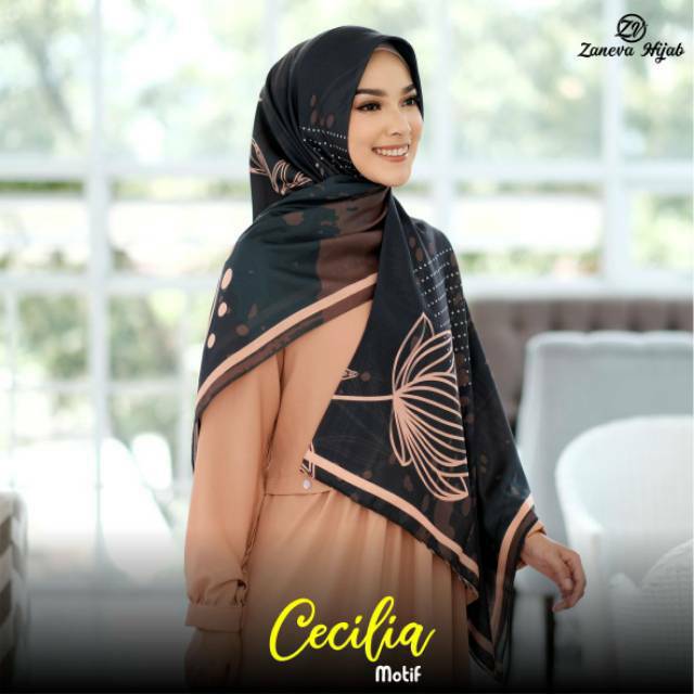 Hijab Voal Printing / Hijab Segiempat Murah / Hijab Motif Cecilia By Zaneva