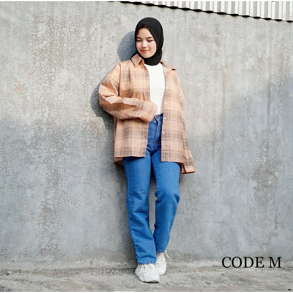 Tq88indonesia Fashion Kemeja Wanita Terbaru / Kem CHELSEA XXL OVERSIZE / Kemeja Kotak Wanita / Kemeja Lengan Panjang Cewek Kekinian / Ootd / Hem Kotak