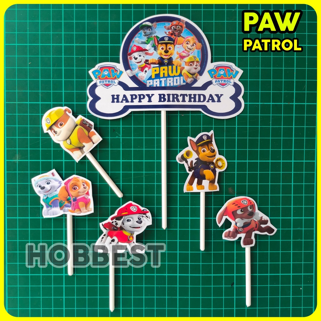 TOPPER CAKE KERTAS PAW PATROL Dekorasi Hiasan Kue Ultah Tusukan