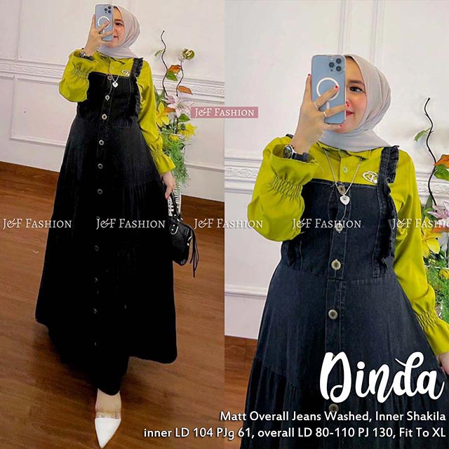 Overall Dress Jeans Premium/Dinda Set/Jeans Washed/Inner Shakila/Ld 104/Murah/Set Wanita/Baju Korea/