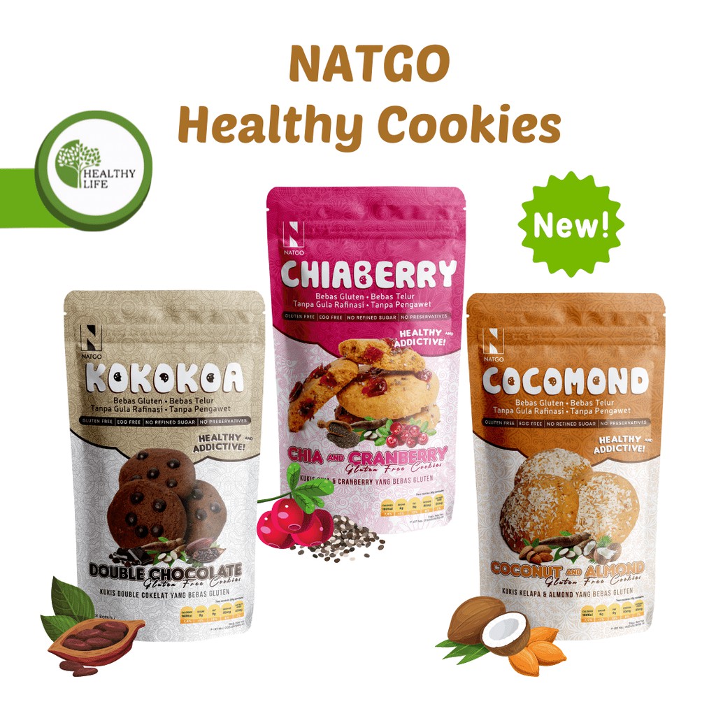 Natgo Healthy Cookies - Chiaberry / Cocomond / Kokokoa Gluten Free Cookies / Gluten Free Mocaf Cookies / Kue Kering Tanpa Gluten 150gr