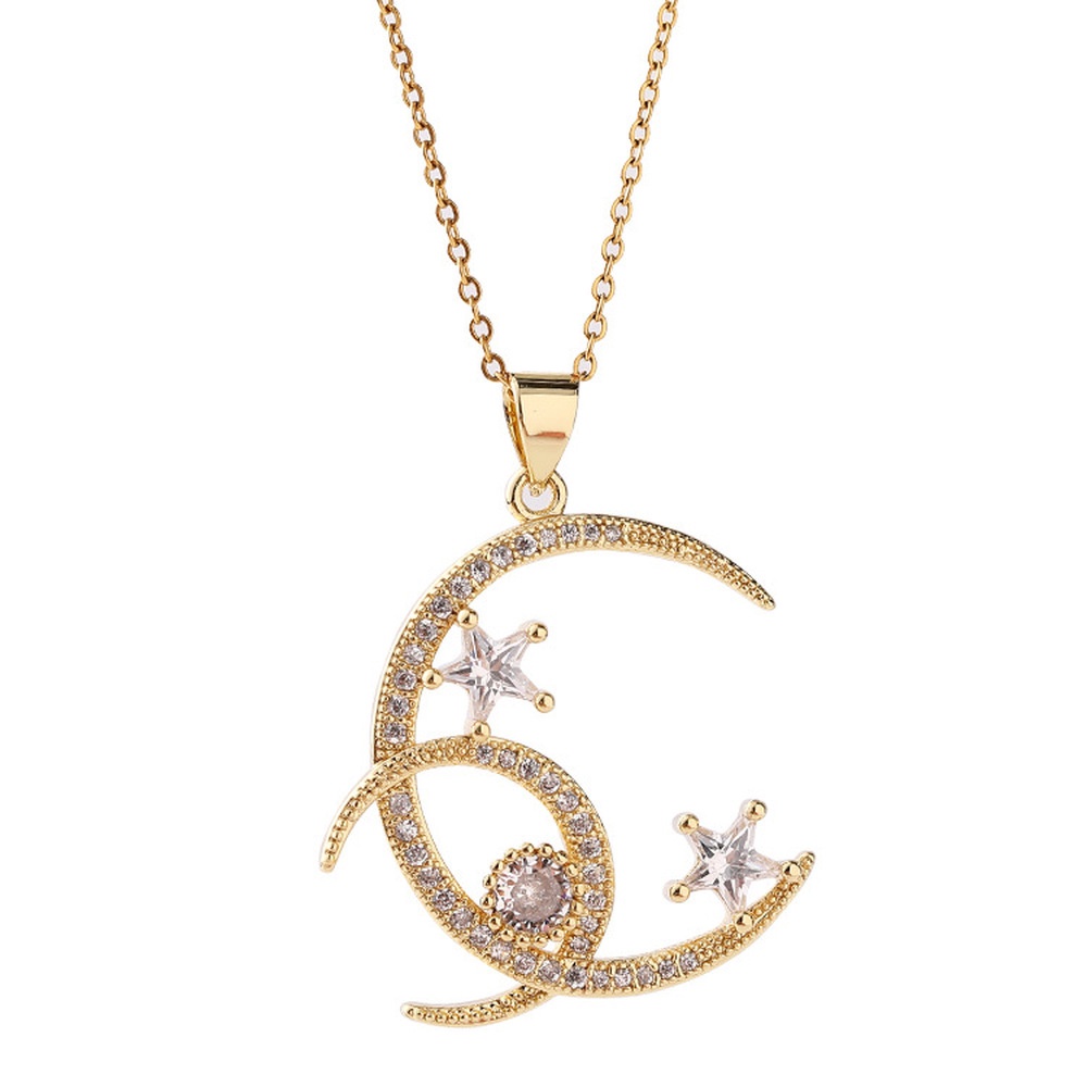 Kalung Rantai Liontin Bulan Bintang Geometris Gaya Eropa Amerika Untuk Wanita
