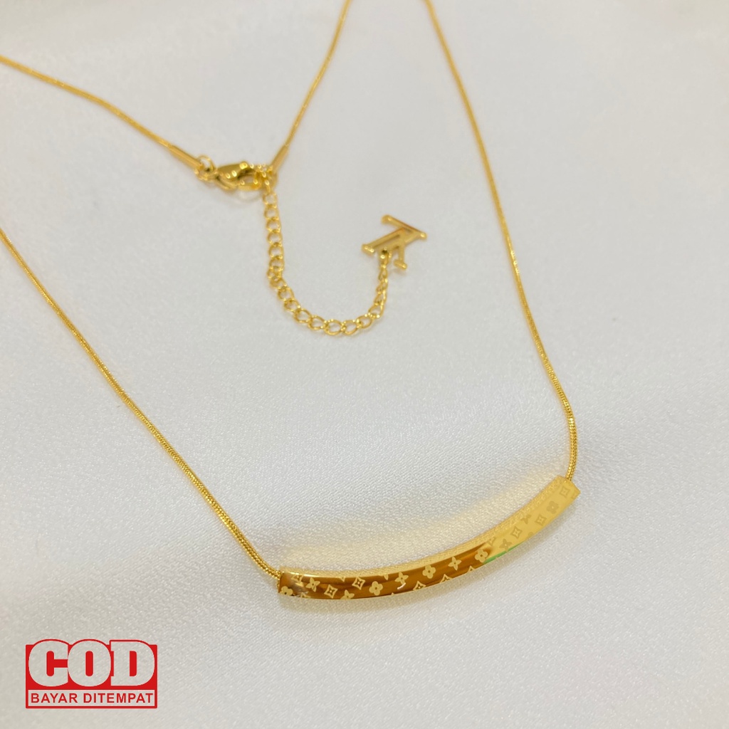 Kalung Titanium Asli Anti Karat Necklace Wanita Tidak Luntur Atau Menghitam Rantai Mainan Plat Awet 