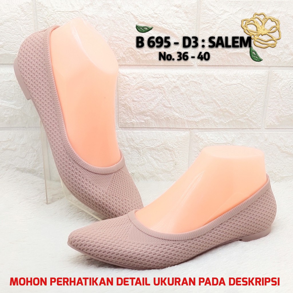 Sepatu Wanita Balance B695 D3 Flatshoes Original Motif Salur Jelly Shoes Empuk Lentur Ringan Cantik