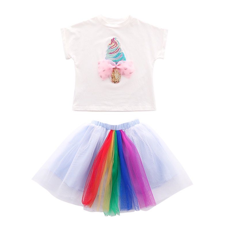 ICE CREAM SET BAJU SETELAN ROK TUTU ANAK RAINBOW KOREA IMPOR DAILY OUTFIT BAJU CASUAL ULANG TAHUN