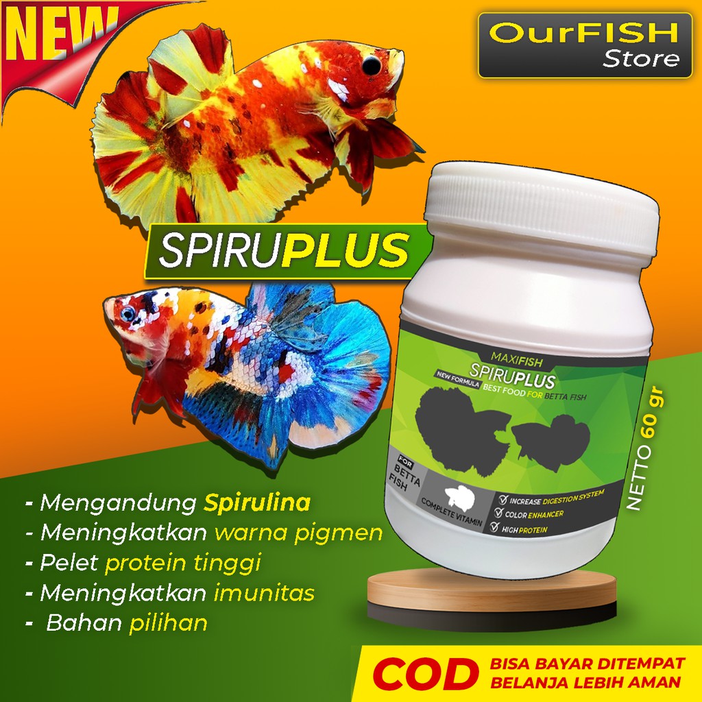 Pelet Spirulina Cupang SPIRUPLUS Pakan Pelet Pellet Ikan Cupang Hias Avatar Galaxy Multicolor Nemo