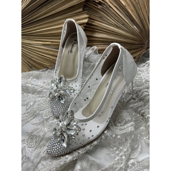 sepatu wedding wanita pesta Melissa putih 7cm kaca