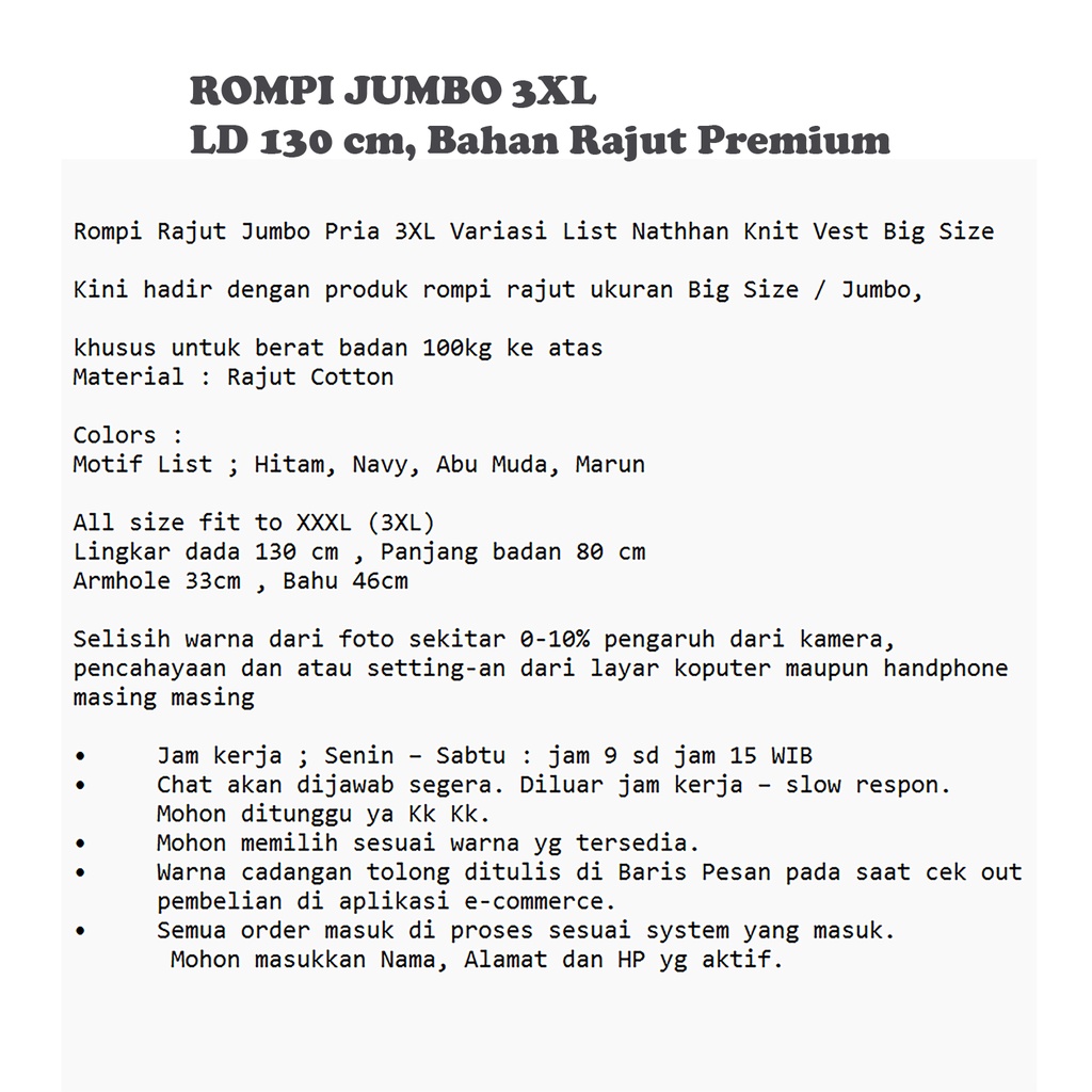 Vest Rompi Pria Rajut Jumbo 3XL Big Size / Rompi Jumbo 3XL List Nathann - JCCollections