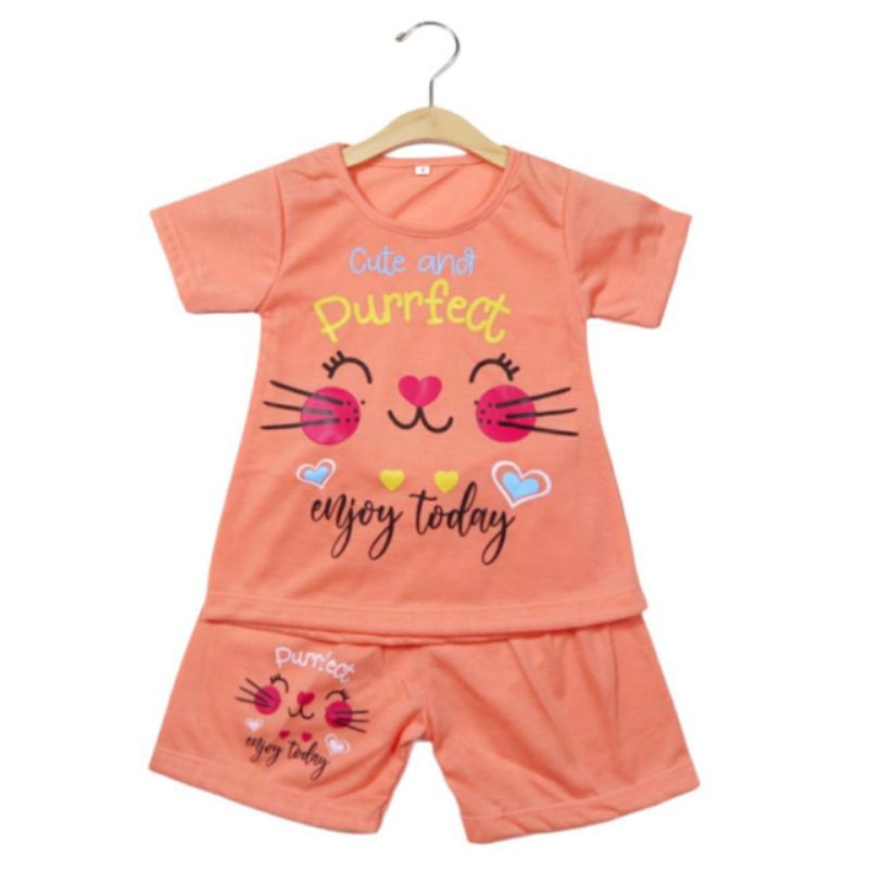 SETELAN SIKUNING PAKAIAN BAJU ANAK PEREMPUAN 2-7 TAHUN MOTIF CUTE AND PURFFECT