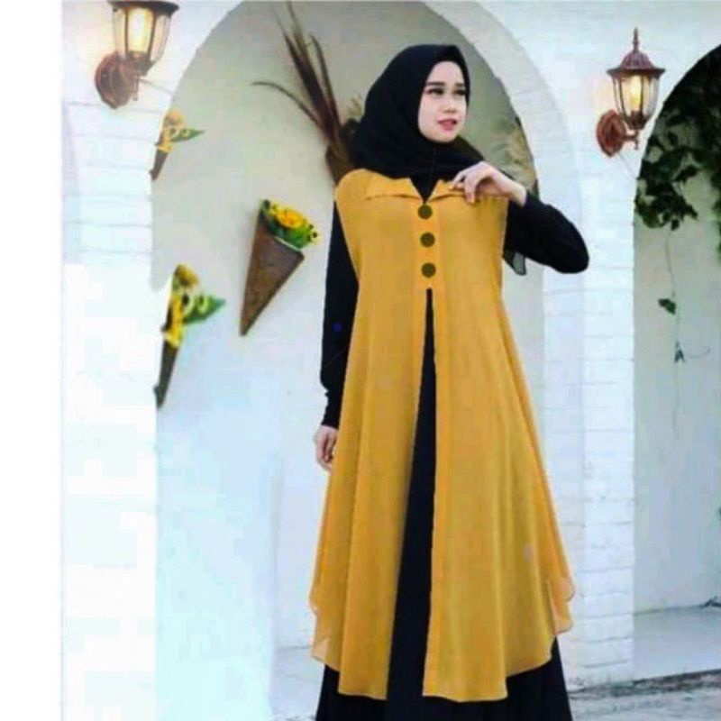 Long Outer Cardigan Kardigan Gardigan Wanita Panjang Fashion Muslim Kekinian Terbaru Tanpa Lengan Polos Jumbo Oversize bisa COD