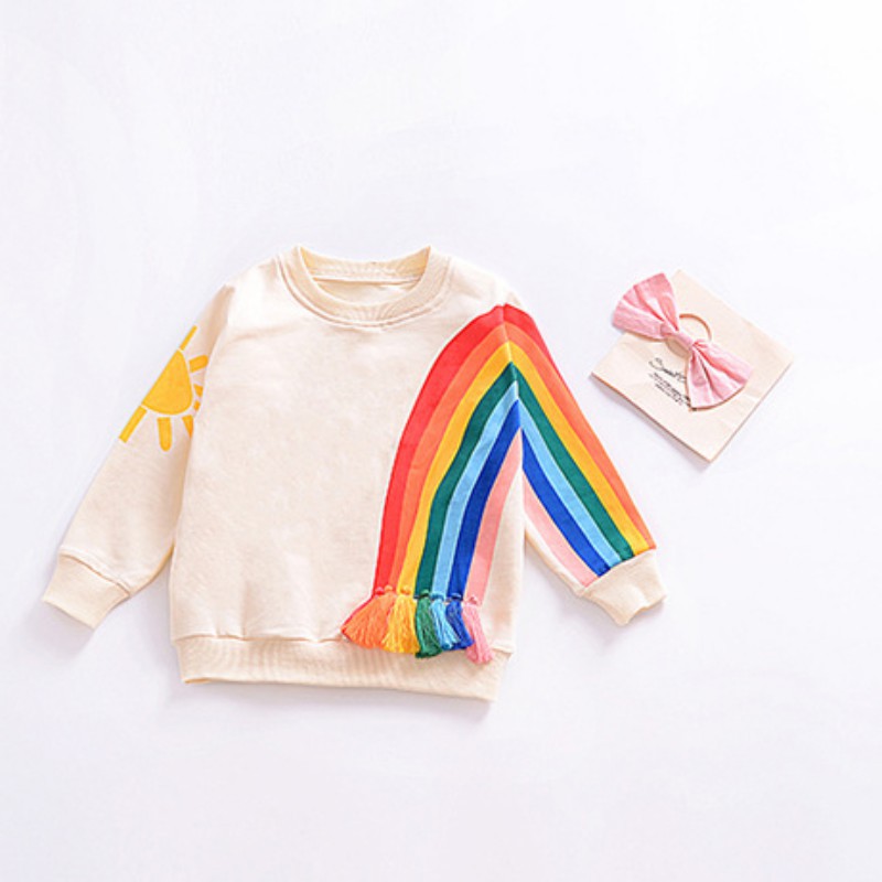 Sweater Kaos Lengan Panjang Motif Print Matahari Kartun Warna Pelangi Untuk Anak Perempuan 2 7 Tahun