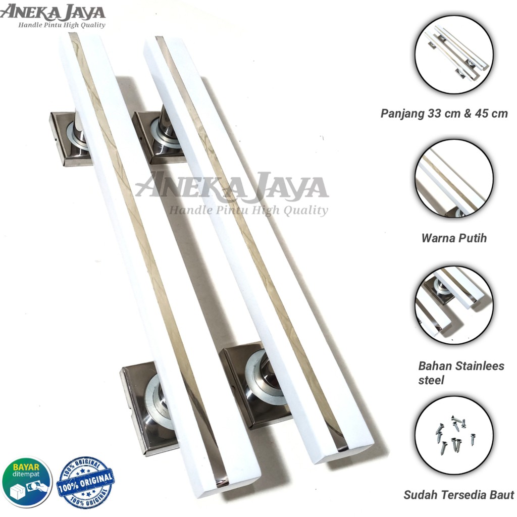 Gagang pintu rumah set kunci panjang 33 cm &amp; 45 cm / Handle pintu rumah / Pegangan pintu rumah putih