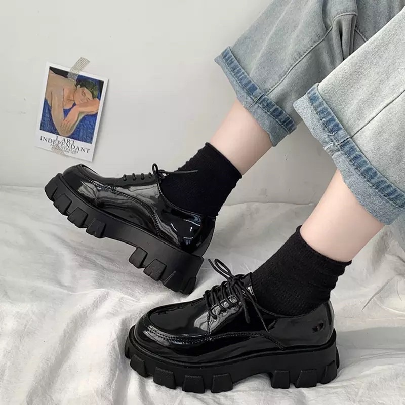 [PO] OXFORD PLATFORM SHOES sepatu docmart loafers heels wedges boots hitam gaya model wanita korea y
