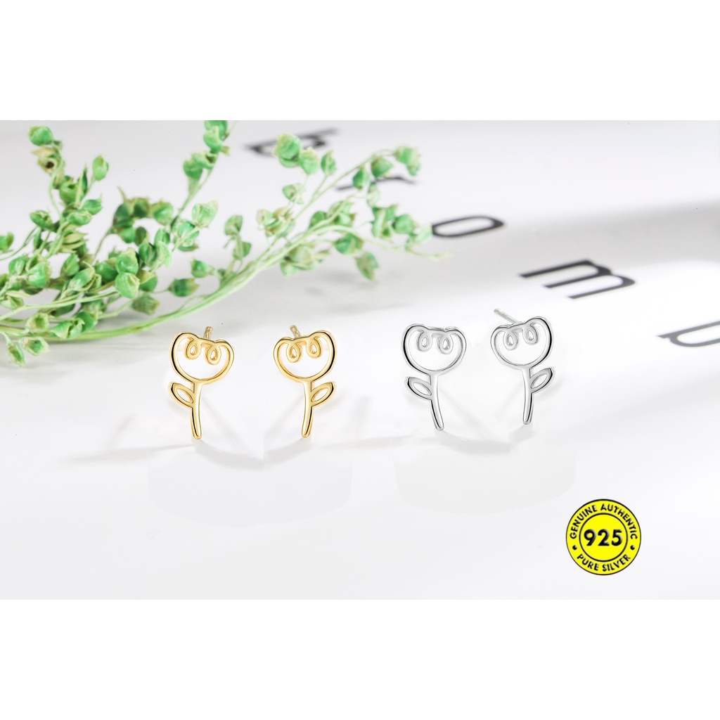 Anting Stud Bentuk Tulip Tidur Bahan Sterling Silver Untuk Wanita