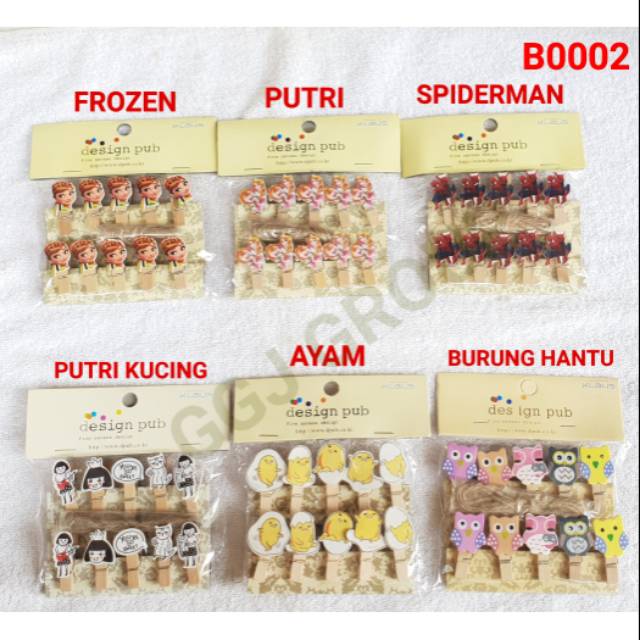 B ( B0002 ) MODEL B / 1 PAKET WOODEN CLIP PAPER PENJEPIT KAYU FREE TALI / HARGA GROSIR
