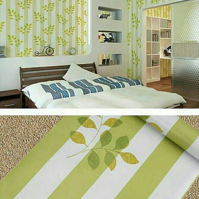 WALLPAPER STIKER DINDING MOTIF.SALUR DAUN HIJAU.