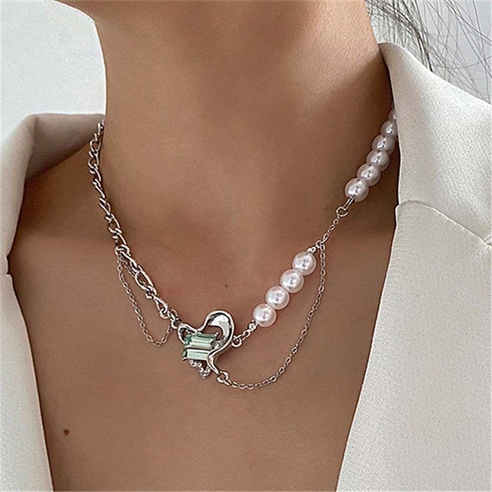 MXBEAUTY Cinta Jahitan Kalung Mutiara Kreatif Klasik Vintage Perak Pacar Pengantin Perhiasan Tulang Selangka Choker Gadis Korea Style Necklace