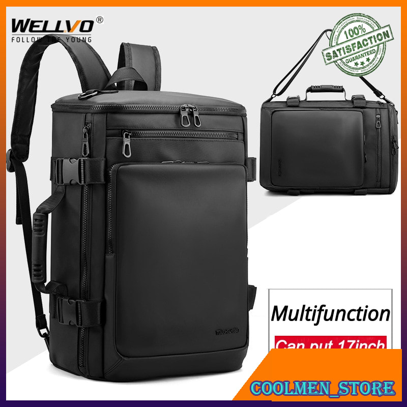 Tas Backpack Pria Tas Punggung Male Patchwork Backpack Nylon and Leather Bagpack Men's