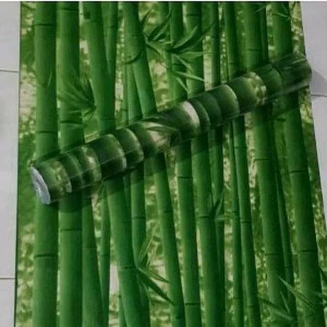 Wallpaper stiker dinding motif bambu tua 3D (45CM X 10M )