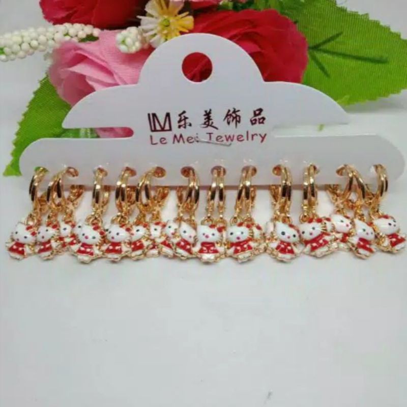 anting anak motif hello kitty, paket usaha perhiasan xuping anak ISI 12PCS